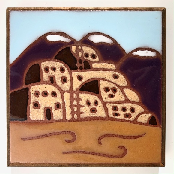 vintage Territorial Tile Trivet Southwestern Santa Fe NM Adobe Home Mountains - Picture 1 of 5